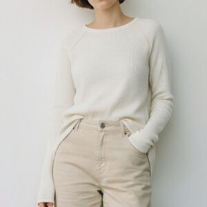 Free People Women's Ventura Drappy Thermal Waffle Long Sleeve Blouse XS